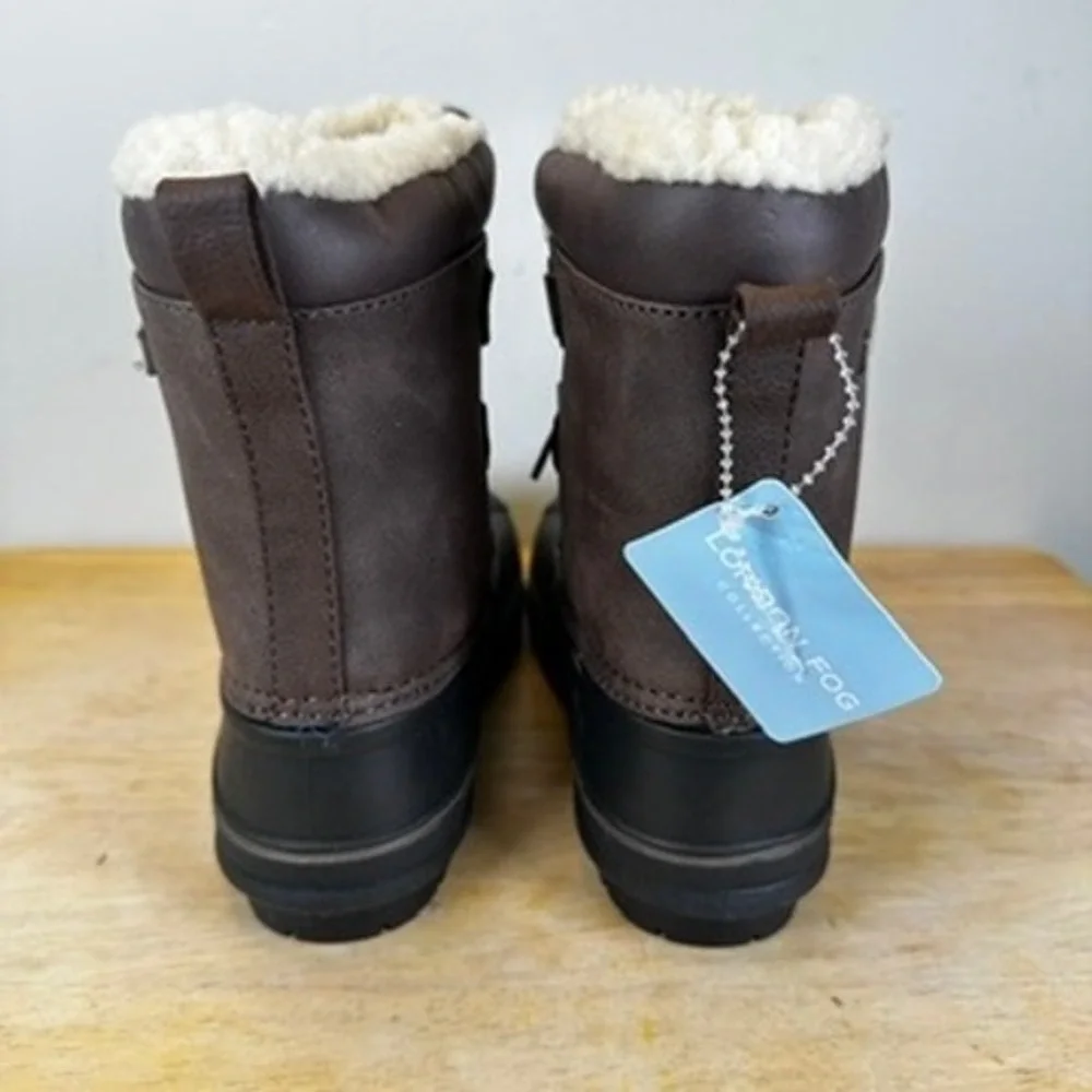 London Fog Cheshire Duck Boots Kids Size 1 Brown Black Faux Fur Trim Winter Snow